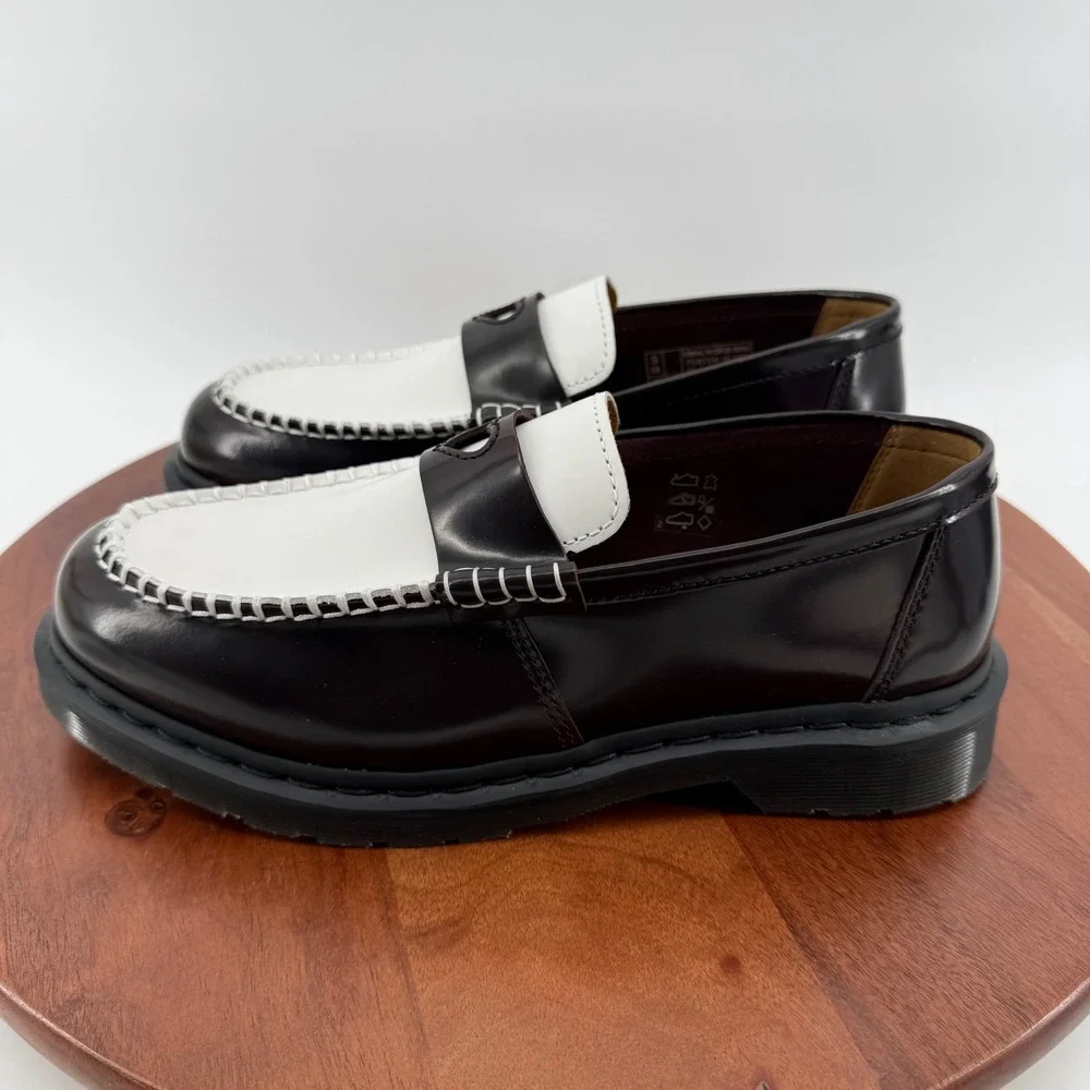 Dr. Martens Penton Heart Loafers Womens Cherry Red White Leather Shoes Size 11